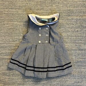 Navy and White Gingham Baby Dress with Peter Pan Collar Sailor 12 Months